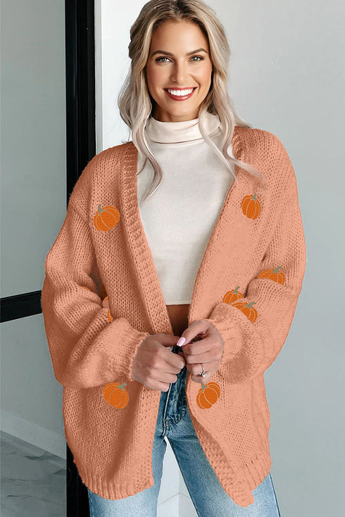 Pumpkin Patch Open Front Drop Shoulder Knit Cardigan